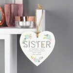 Personalised Floral Design 'Sister' Hanging Wooden Heart Decoration - Image 3