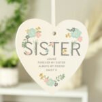 Personalised Floral Design 'Sister' Hanging Wooden Heart Decoration - Image 4