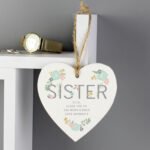 Personalised Floral Design 'Sister' Hanging Wooden Heart Decoration - Image 5