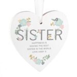 Personalised Floral Design 'Sister' Hanging Wooden Heart Decoration - Image 6