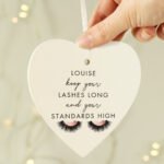 Personalised 'Keep Your Lashes Long...' Hanging Wooden Heart Decoration - Image 2