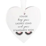 Personalised 'Keep Your Lashes Long...' Hanging Wooden Heart Decoration - Image 3