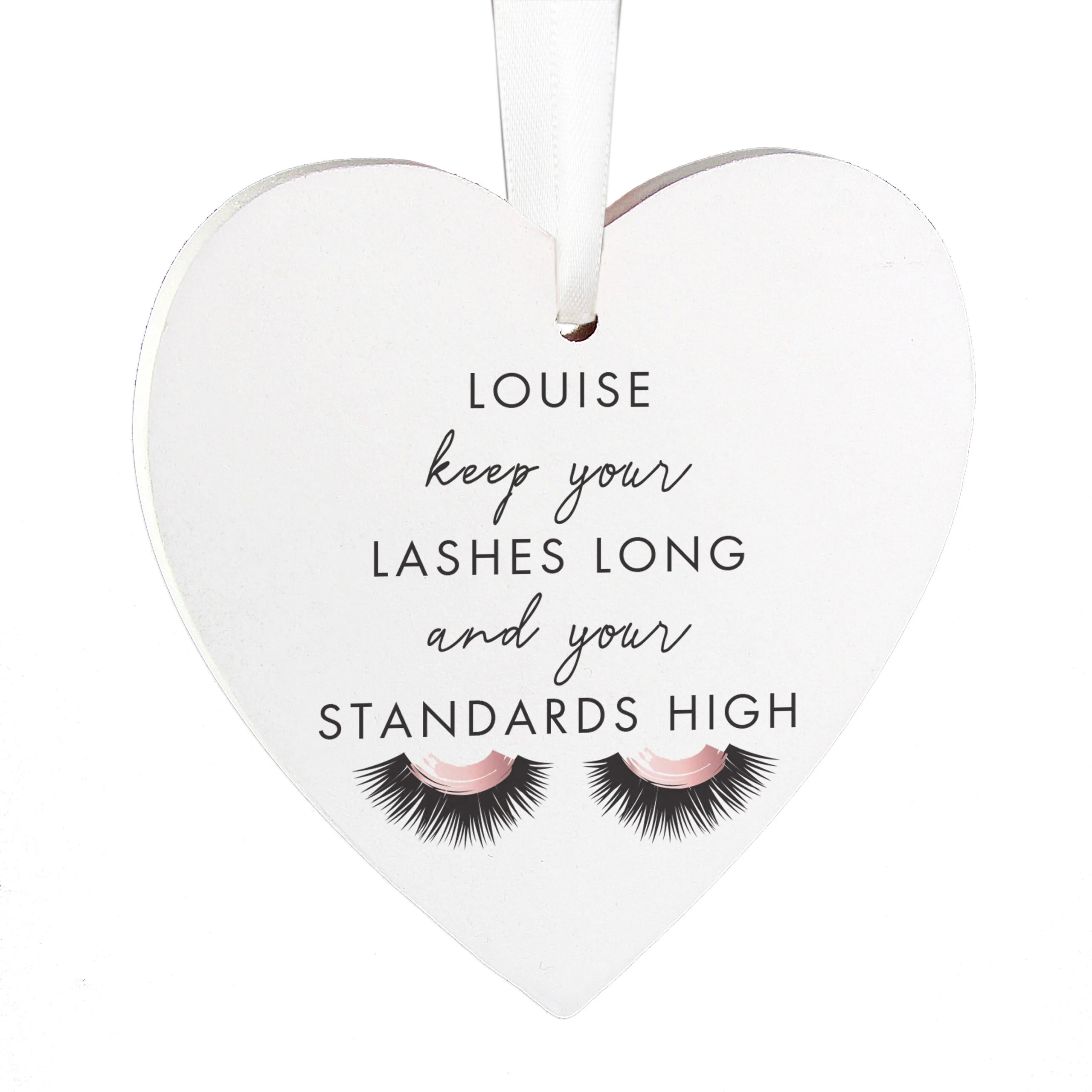 Personalised 'Keep Your Lashes Long...' Hanging Wooden Heart Decoration - Image 3