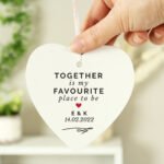 Personalised 'Together Is My Favourite Place To Be' Hanging Wooden Heart Decoration - Image 2