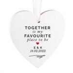 Personalised 'Together Is My Favourite Place To Be' Hanging Wooden Heart Decoration - Image 3