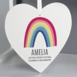 Personalised Rainbow Design Large Hanging Wooden Heart Decoration - Image 2