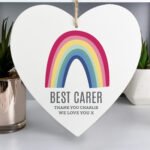 Personalised Rainbow Design Large Hanging Wooden Heart Decoration - Image 3