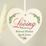 Personalised 'In Loving Memory' Hanging Wooden Heart Decoration