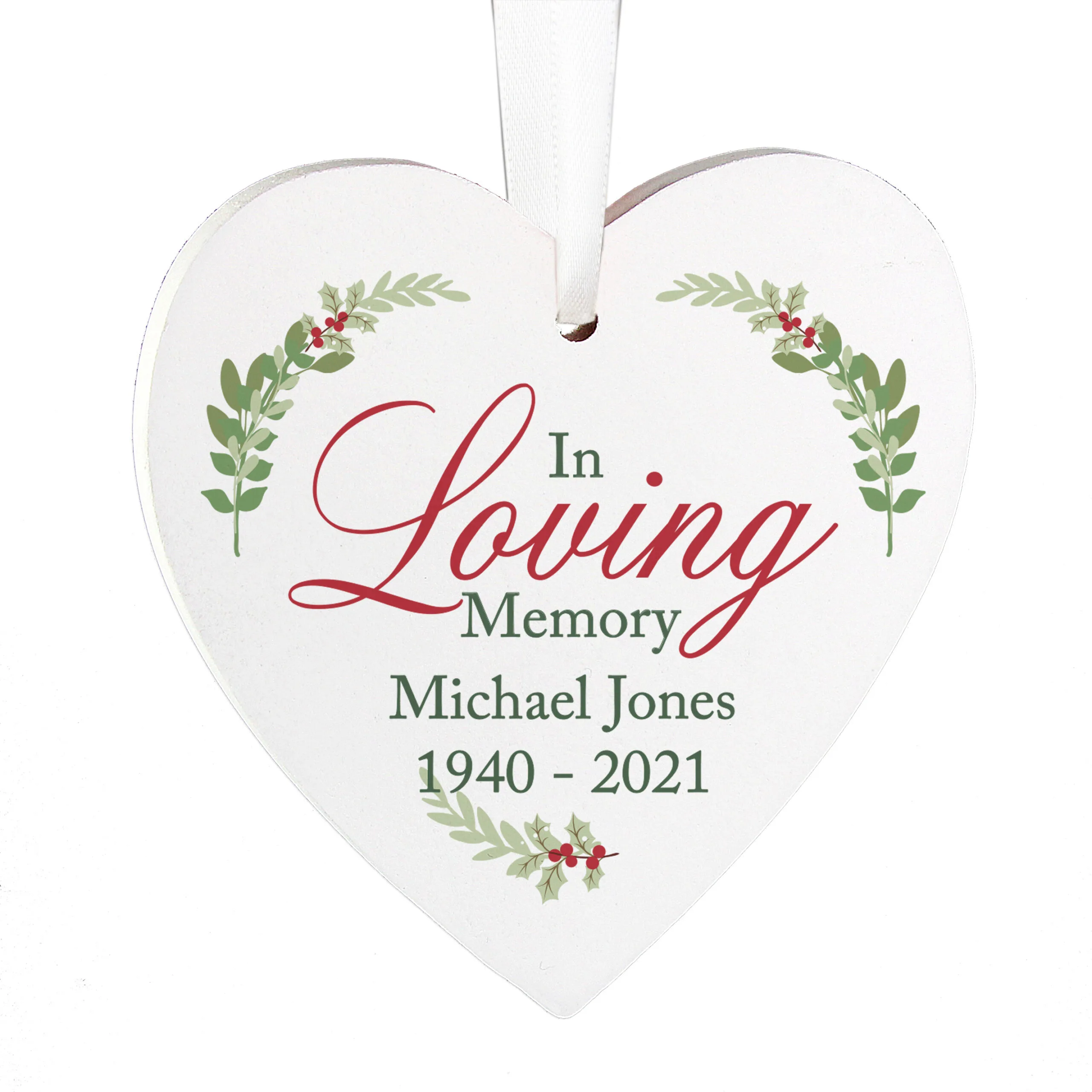 Personalised 'In Loving Memory' Hanging Wooden Heart Decoration - Image 4