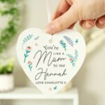 Personalised 'You're Like A Mum To Me' Hanging Wooden Heart Decoration - Image 2