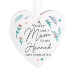 Personalised 'You're Like A Mum To Me' Hanging Wooden Heart Decoration - Image 3