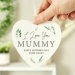Personalised Any Message Botanical Design Hanging Wooden Heart Decoration - Image 2