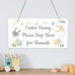 Personalised 'Easter Bunny Please Stop Here' Hanging Wooden Sign - Image 2
