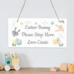 Personalised 'Easter Bunny Please Stop Here' Hanging Wooden Sign - Image 4