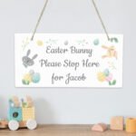 Personalised 'Easter Bunny Please Stop Here' Hanging Wooden Sign - Image 5