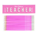 Personalised 'Best Teacher Ever' Pencil Box & 12 Pink HB Pencils - Image 3