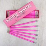 Personalised 'Positive Thinking' Pencil Box & 12 Pink HB Pencils