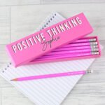 Personalised 'Positive Thinking' Pencil Box & 12 Pink HB Pencils - Image 2