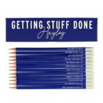 Personalised 'Getting Stuff Done' Pencil Box & 12 Blue HB Pencils - Image 3