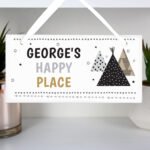Personalised Children's Wigwam Design Hanging Wooden Sign