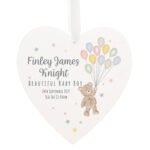 Personalised Teddy & Balloons New Baby White Wooden Heart Decoration - Image 4