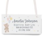 Personalised Teddy & Balloons Design White Hanging Wooden Sign - Image 4