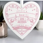Personalised Any Message Pink Papercut Design Large Wooden Heart Decoration