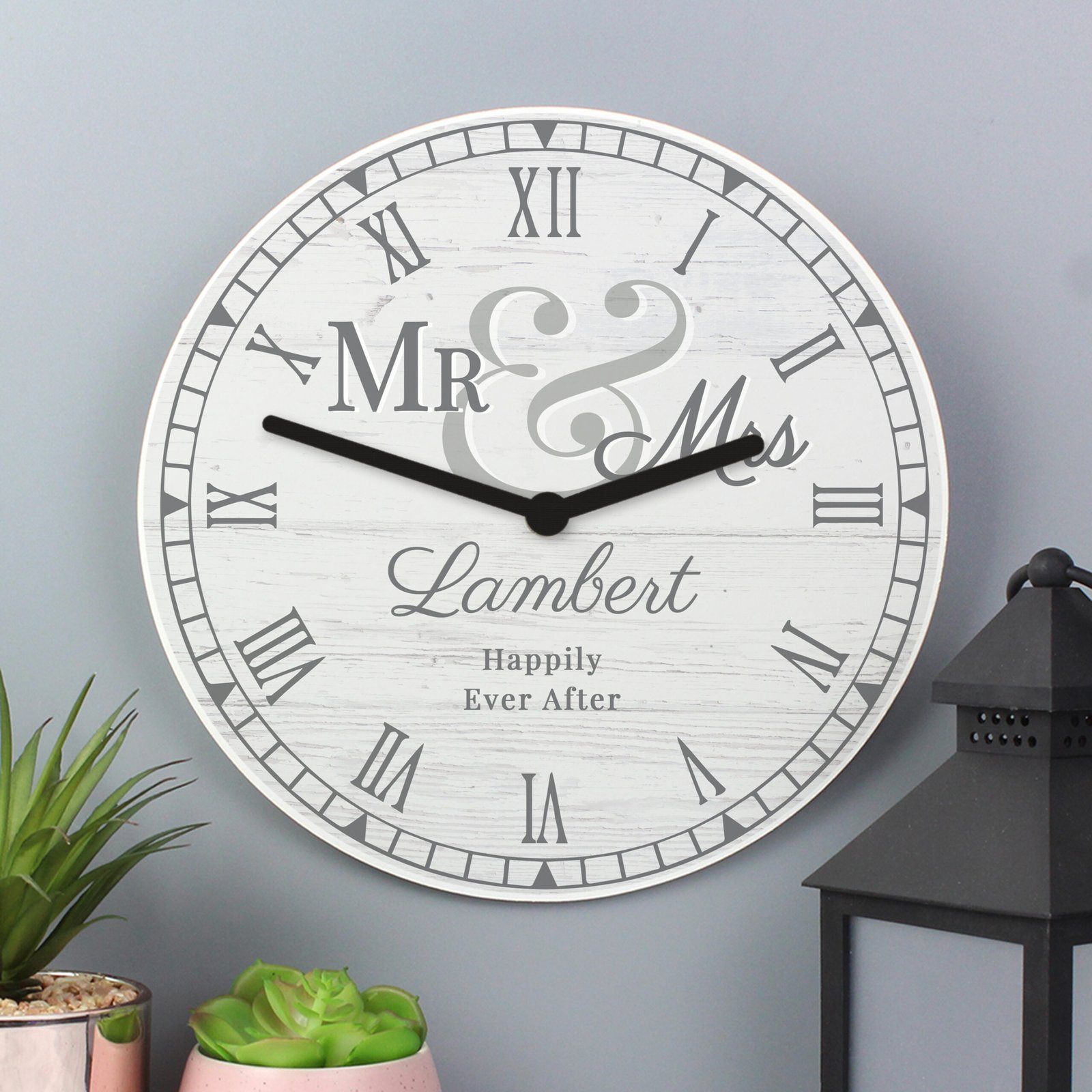P1011E69 Personalised 'Mr & Mrs' Rustic Look Wooden Wall Clock Personalised 'Mr & Mrs' Rustic Look Wooden Wall Clock - Image 1