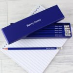 Personalised Name Only Pencil Box & 12 Blue HB Pencils - Image 2