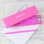 Personalised Name Only Pencil Box & 12 Pink HB Pencils - Image 2