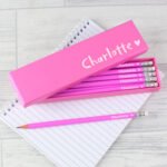 Personalised Name Only Heart Motif Pencil Box & 12 Pink HB Pencils - Image 2