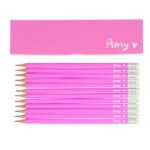 Personalised Name Only Heart Motif Pencil Box & 12 Pink HB Pencils - Image 3