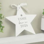 Personalised 'Born In' Star Motif Hanging Wooden Star Decoration - Image 2
