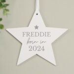 Personalised 'Born In' Star Motif Hanging Wooden Star Decoration - Image 3