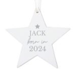 Personalised 'Born In' Star Motif Hanging Wooden Star Decoration - Image 4