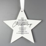 Personalised 'On Your Christening' Hanging Wooden Star Decoration