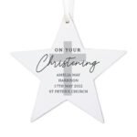 Personalised 'On Your Christening' Hanging Wooden Star Decoration - Image 3