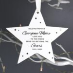 Personalised 'Miss You Beyond The Stars' Hanging Wooden Star Decoration