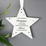 Personalised 'Miss You Beyond The Stars' Hanging Wooden Star Decoration - Image 2