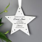 Personalised 'Miss You Beyond The Stars' Hanging Wooden Star Decoration - Image 3
