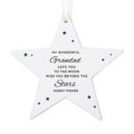 Personalised 'Miss You Beyond The Stars' Hanging Wooden Star Decoration - Image 4