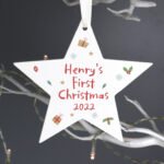 Personalised 'First Christmas' Hanging Wooden Star Decoration
