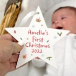 Personalised 'First Christmas' Hanging Wooden Star Decoration - Image 2