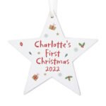 Personalised 'First Christmas' Hanging Wooden Star Decoration - Image 4