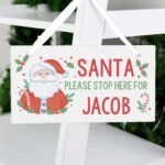 Personalised 'Santa Please Stop Here' Christmas Hanging Wooden Sign - Image 2