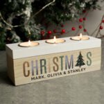 Personalised 'Christmas' Tree Motif Wooden Triple Tea Light Candle Box - Image 2