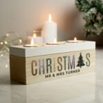 Personalised 'Christmas' Tree Motif Wooden Triple Tea Light Candle Box - Image 3