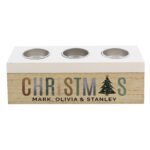 Personalised 'Christmas' Tree Motif Wooden Triple Tea Light Candle Box - Image 4