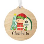 Personalised Cute Elf Design Round Wooden Christmas Decoration - Image 5