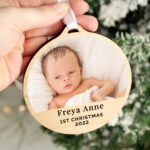 Personalised Any Message Photo Upload Round Hanging Wooden Decoration - Image 4